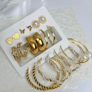 CALLIARA Pearl Heart & Chain Designs Women's Gold Earrings