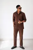 Bespoke Linen Two-Piece Set na Maza - Baki - 3