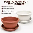 Plastic Flower Pot with Saucer - Brown & White - 1