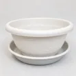 Plastic Flower Pot with Saucer - Brown & White - 2