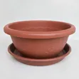 Plastic Flower Pot with Saucer - Brown & White - 3