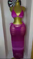 3-Piece Pink Bikini Set with Cover-Up Skirt - 1