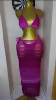 3-Piece Pink Bikini Set with Cover-Up Skirt - 2
