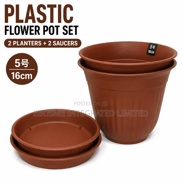 2pcs Plastic Flower Pots with Saucers - 16cm - 1
