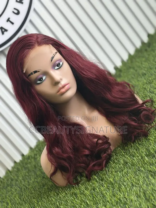 Human Hair Wine Wavy Wig - 18 Inches - 1