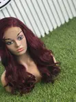 Human Hair Wine Wavy Wig - 18 Inches - 2
