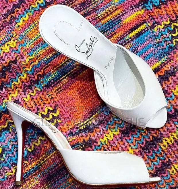Christian Louboutin White Patent Peep-Toe Mule Heels Size 37-42 - 1