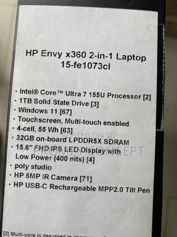 New HP Envy 15 Laptop: Intel Core Ultra 7, 32GB RAM, 1TB SSD - 1