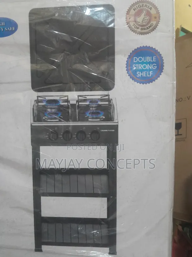 Crown Star 4-Burner Standing Gas Stove 50x50cm | Double Shelf - 1