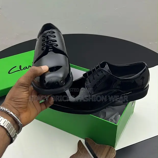 Clarks 'Wet Look' Office Shoes - Black Leather - 1