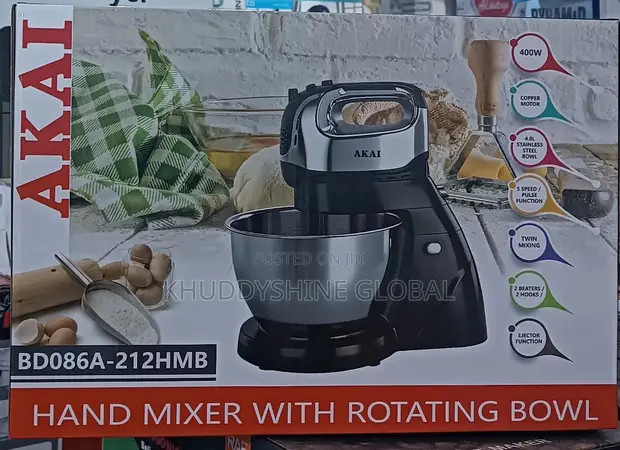 Akai 4L Stainless Steel Hand Mixer with Rotating Bowl - 1