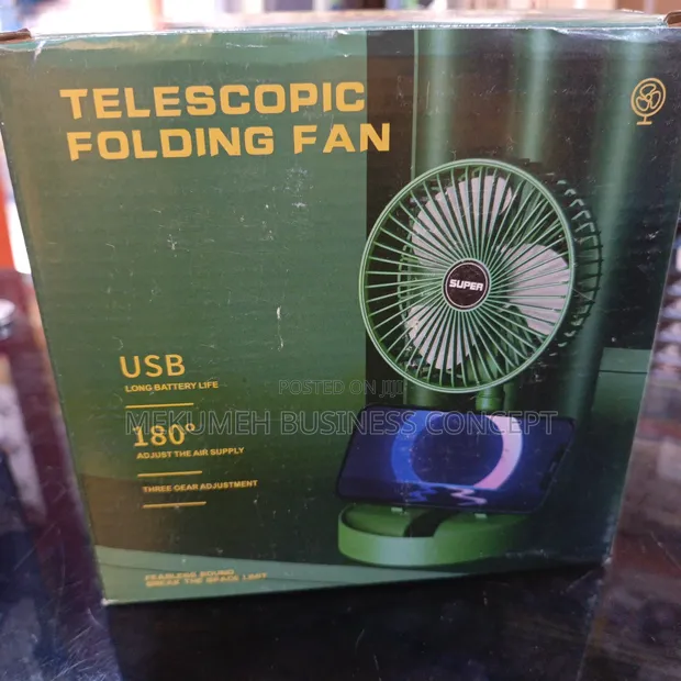 Telescopic Folding Fan with Phone Holder - 1