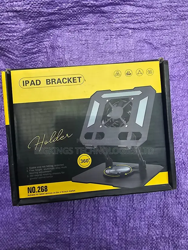 360 Rotating Tablet Desk Stand Holder with USB Cooler - 1