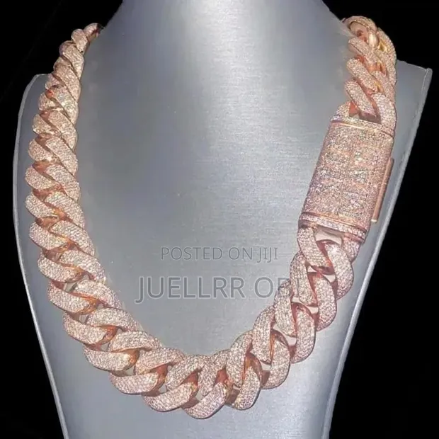 Heavy Miami Cuban Link Chain VVS Moissanite, Rose Gold Plated - 1