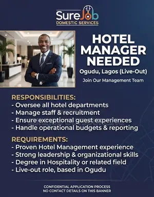 Ana Neman Manajan Hotel a Ojodu (Ba tare da masauki ba)