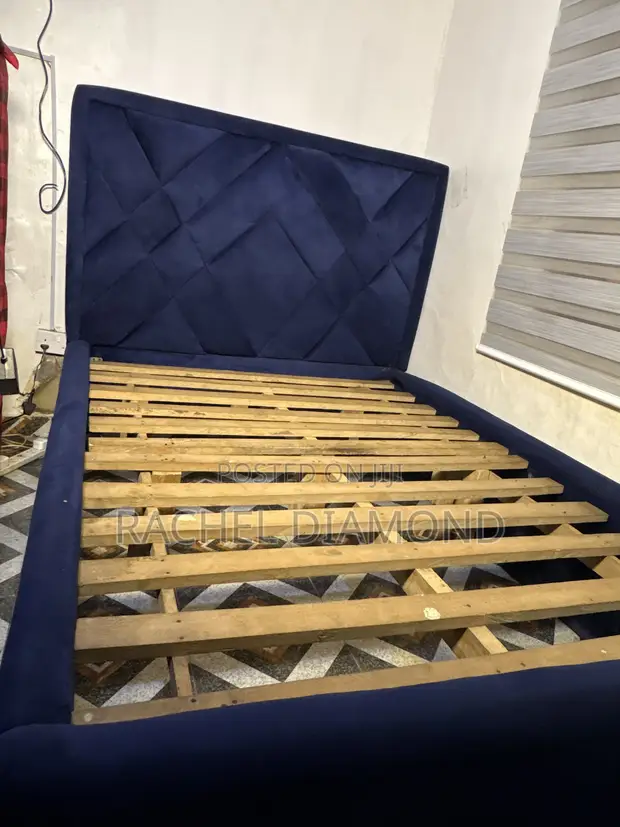 Home Interiors Navy Blue Upholstered Bed Frame - Girman Biyu - 1