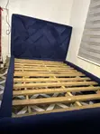 Home Interiors Navy Blue Upholstered Bed Frame - Girman Biyu - 1