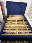 Home Interiors Navy Blue Upholstered Bed Frame - Girman Biyu - 2