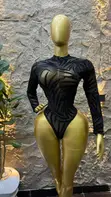 Palm-Print Mesh Bodysuit - 1