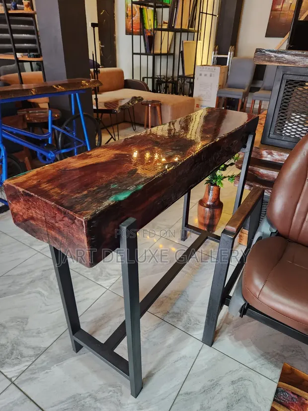 Stylish Wooden Log Epoxy Console Table - 1