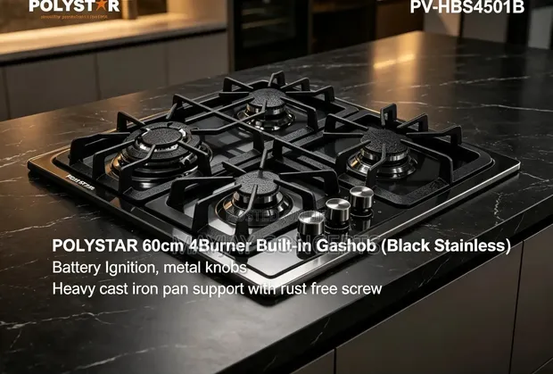 Polystar 60cm 4-Tashar Gas Hob Mai Shigarwa PV-HBS4501B - 1