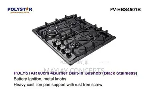 Polystar 60cm 4-Tashar Gas Hob Mai Shigarwa PV-HBS4501B