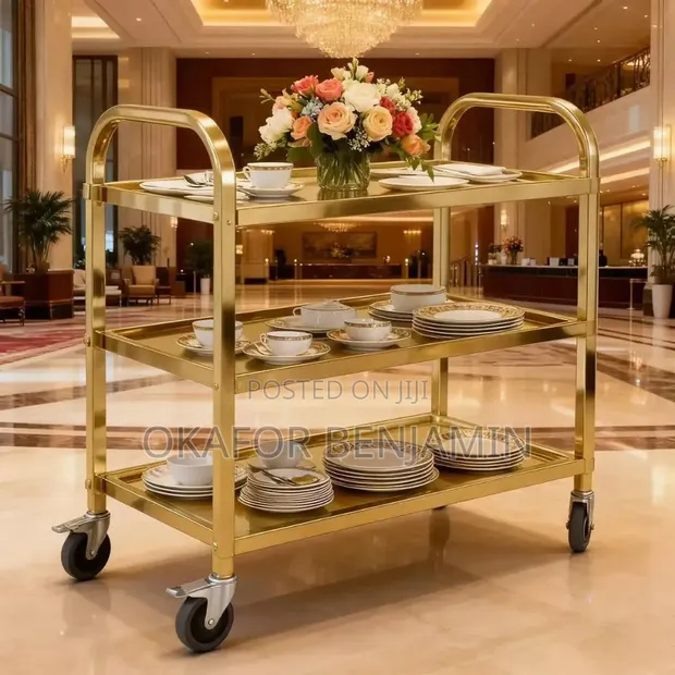Quality Stainless Steel Titanium Gold Three-Layer Food Trolley - 1