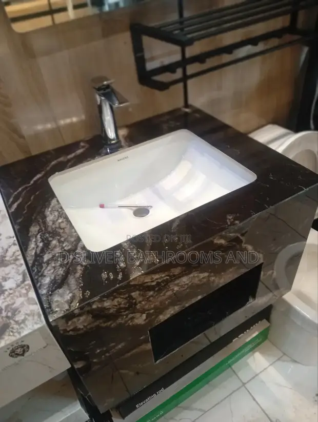 Wall-Hung Black Marble Cabinet Basin Set - 1