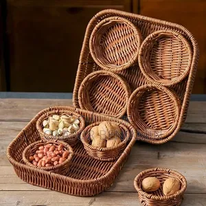 Rattan Woven Multipurpose Snack & Food Storage Basket Tray