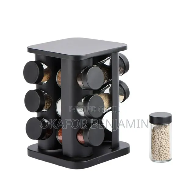 12 Jar Rotating Spice Rack Organizer - Square Shape - 1