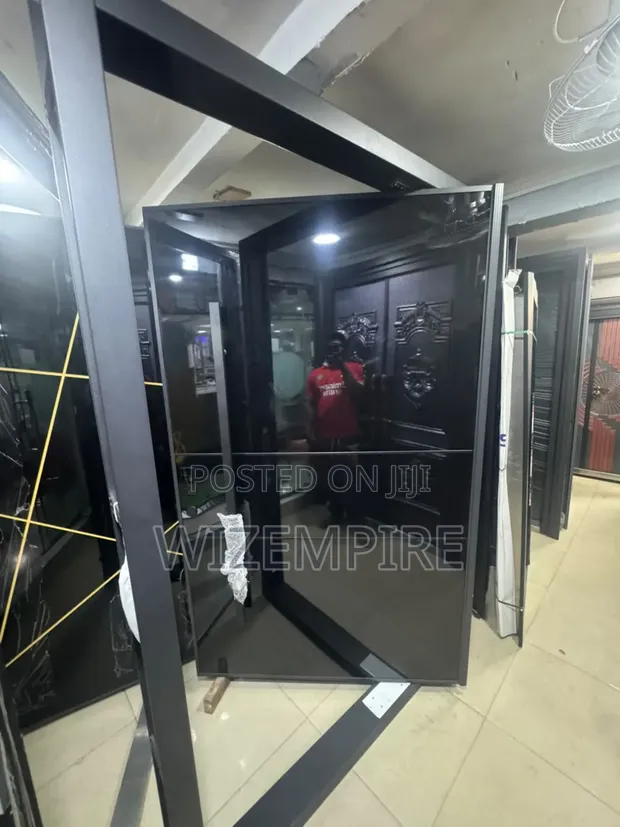 Main Entrance Black Pivot Door with Smart Lock - 1