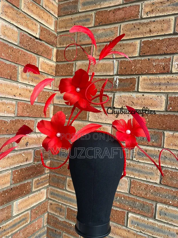 Red Feathery Rose Fascinator - 1