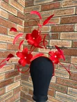 Red Feathery Rose Fascinator - 1