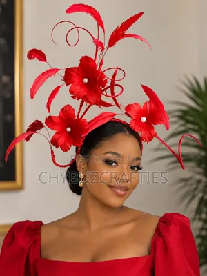 Red Feathery Rose Fascinator