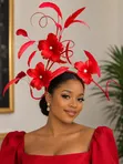 Red Feathery Rose Fascinator - 2