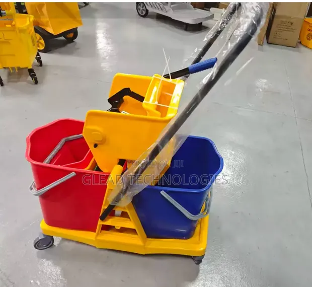 Commercial Double-Bucket Mop Wringer Trolley - 1