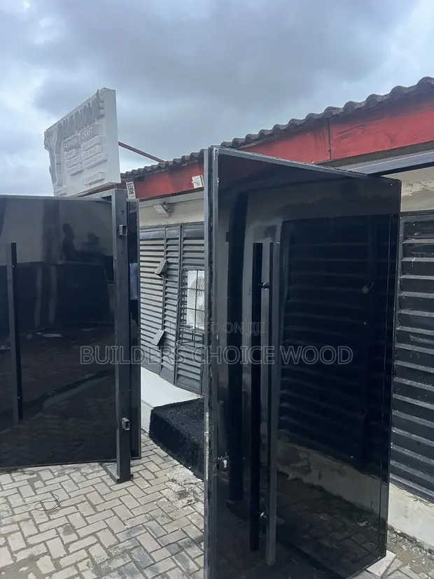 Glossy Finished Pivot Door - Black & Glass - 1