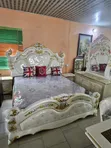 White Royal King Size Bed with Dressing Mirror & Stool - 1