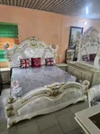 White Royal King Size Bed with Dressing Mirror & Stool - 2