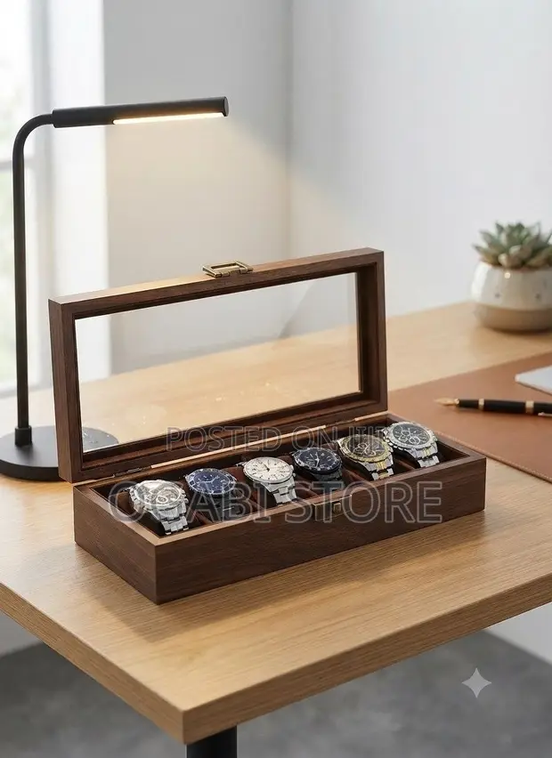 6 Slot Wood Grain Watch Storage Box - 1
