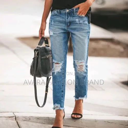 Women's Ripped High Waist Jeans - 1