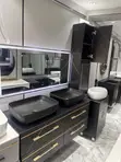 Modern Double Bowl Black Bathroom Cabinet with LED Mirror - 1