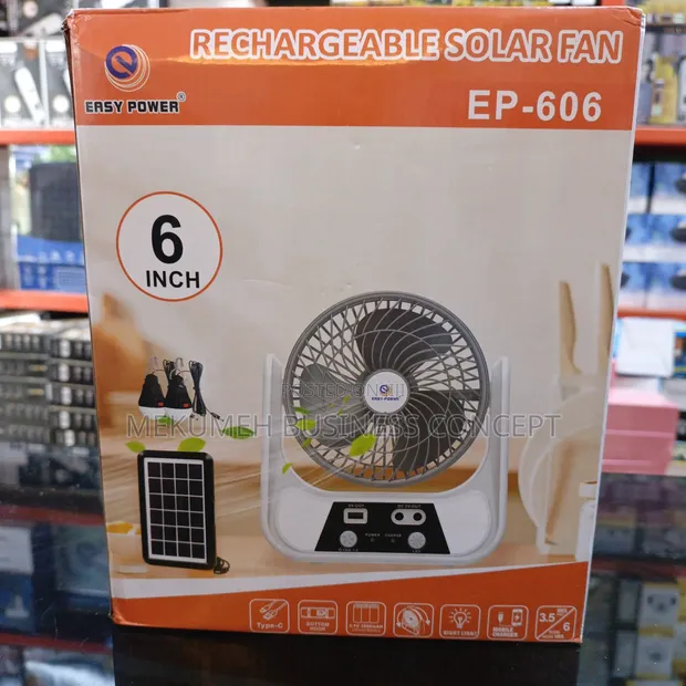 Easy Power Rechargeable Mini Solar Table Fan with LED Light & Power Bank - 1
