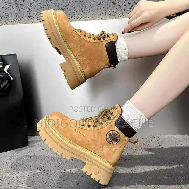 Women's Chunky Platform Combat Boots - Tan, Size 38-40 - 1