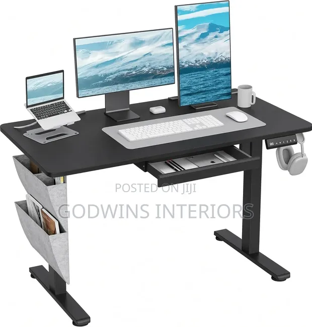 Sleek Black Electric Height Adjustable Desk with Drawer - 1