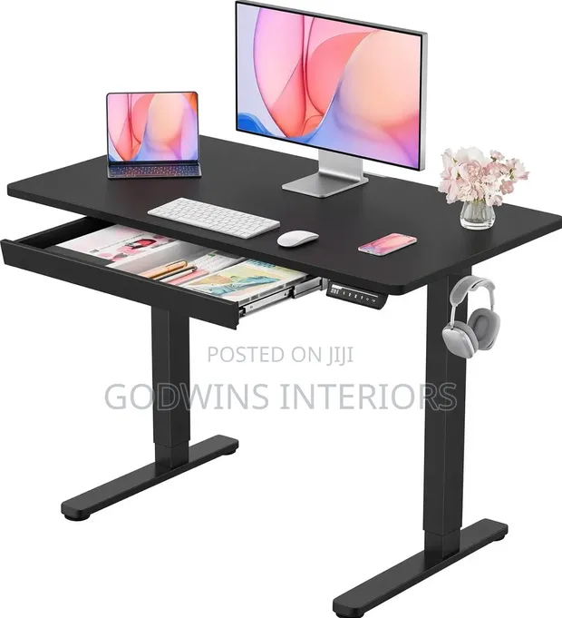 Black Electric Sit-Stand Desk with Drawer (140cm) - 1