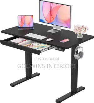 Black Electric Sit-Stand Desk with Drawer (140cm)