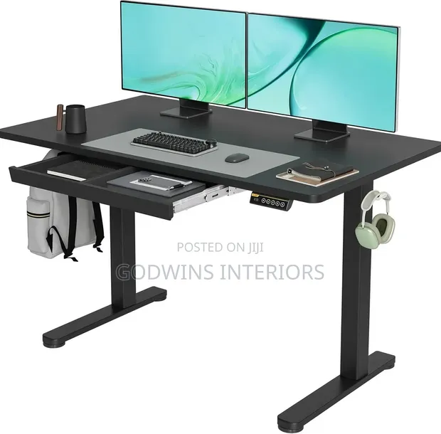 Black Electric Sit-Stand Desk with Drawer (120cm) - 1