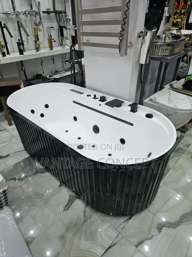 Vantage White and Black Bathtub with Waterfall & Massage - 1