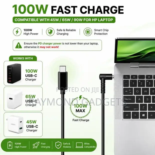 USB-C PD to HP Blue Tip Laptop Charging Cable 100W - 1